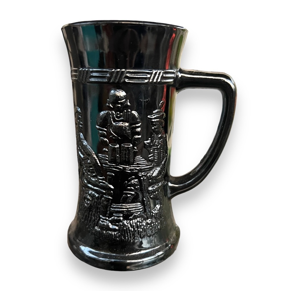 INDIANA TIARA 6" Black Glass Tavern German Beer Stein Mug 1981 Unusual Barware